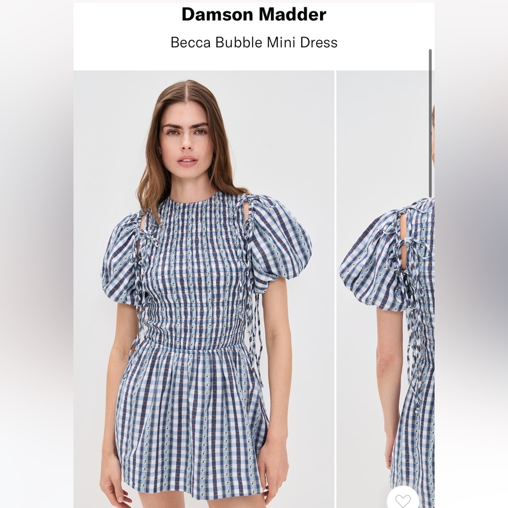 Damson Madder Becca Bubble Mini Dress in Blue Gingham